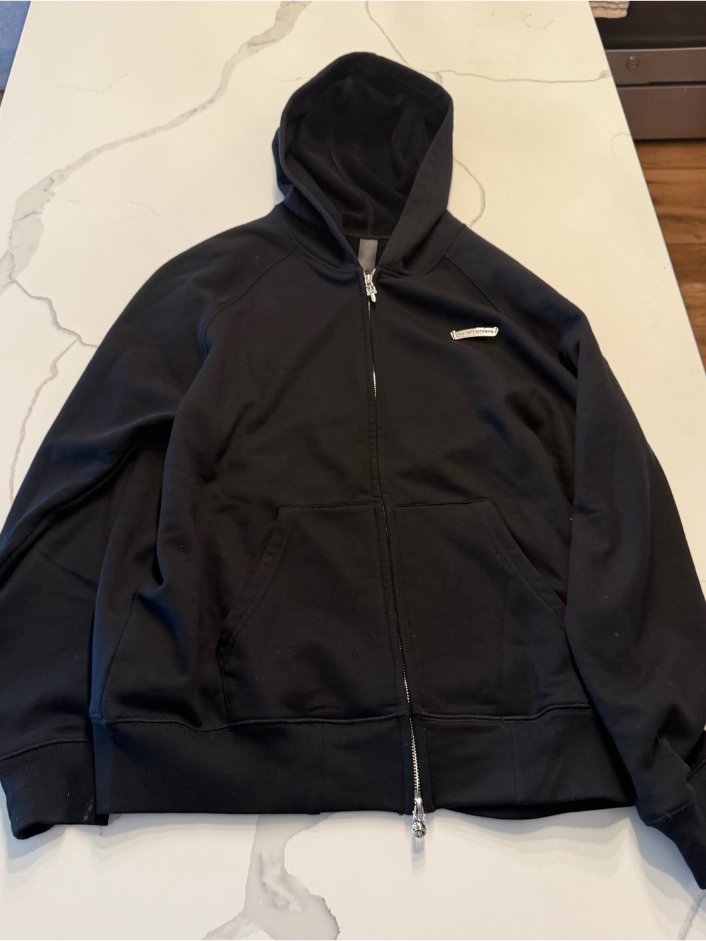 Chrome Hearts Black Zip-Up Hoodie with Metal Logo Size L
